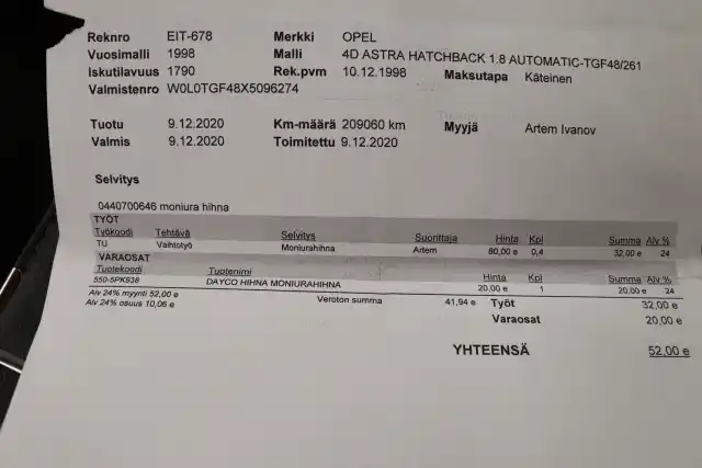 Hopea Viistoperä, Opel Astra – EIT-678